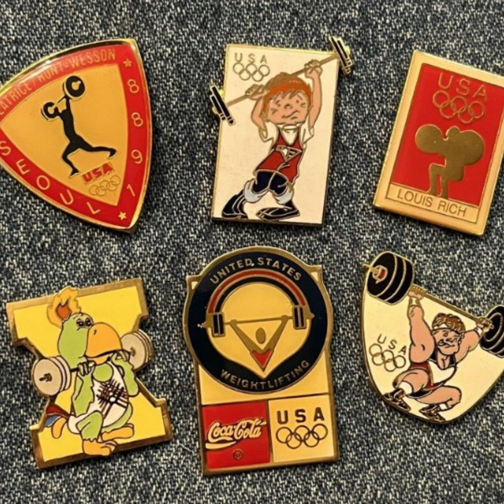 Lot of 6 Weightlifting Olympic and Pan Am Games Lapel Pins
